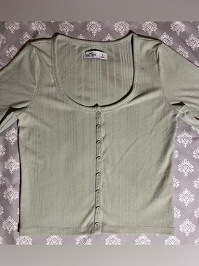 Hollister Light Sage Ribbed Button-Up Top